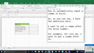 Automatically input a comma in Excel