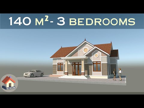 Mẫu nhà cấp 4 mái thái 3 phòng ngủ,140m2, thiết kế 3D || Home Design