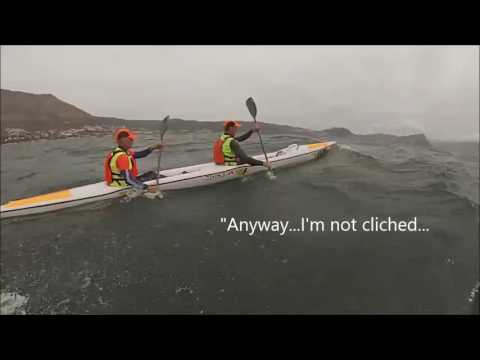 Jose Luis paddling downwind with Dawid Mocke
