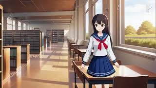 PixVerseで作ってみた「図書館を歩いて本を取るセーラー服の女の子」