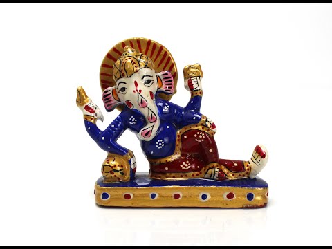 Nirmala Handicrafts Metal Meenakari Sleeping Ganesha Enamel Work Indian God Idol Statue