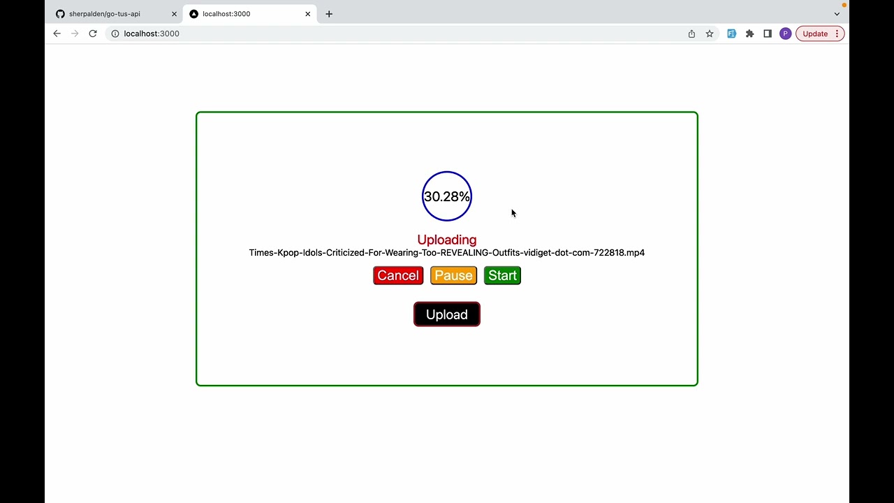 Resumable large file upload using TUS protocol