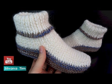 How to Knit Slipper Booties with Two Needles. Multicolor Design #852