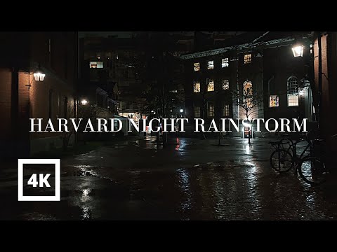 4K | Walking in Heavy Rain at Night Harvard ⛈ Boston | Binaural Rain Sounds