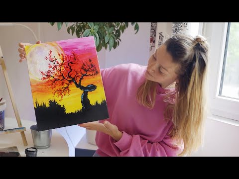 Рисуване с акрилни бои / painting with acrylics landscape / basics / урок