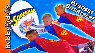 Worlds BIGGEST SUPERMAN Egg! SUPER Kids Surprise Adventure + Kryptonite Spiders HobbyKidsTV