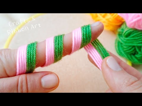 It's so Cute 💖🌟 Superb Woolen Flower Making Trick with Finger- Hand Embroidery Amazing Flower Design