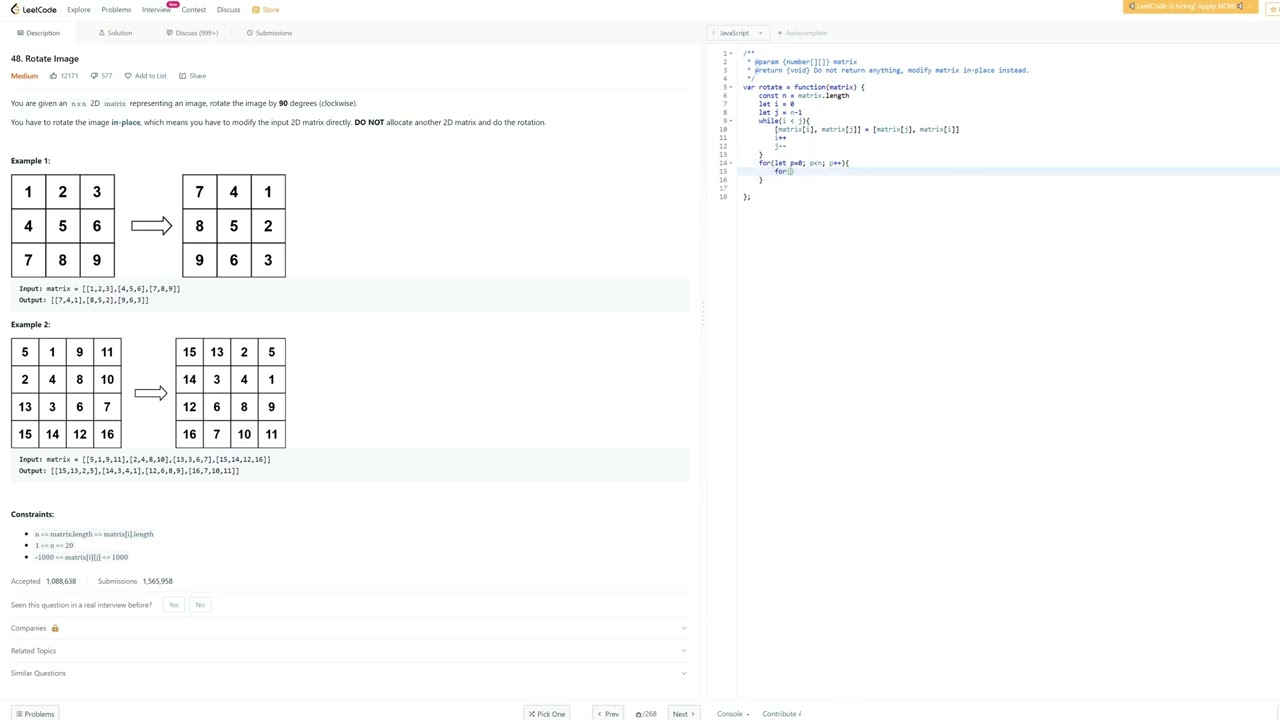 48. Rotate Image - JavaScript - Easy To Understand