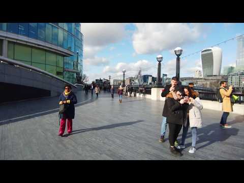 Walk from London Tower Bridge to London Bridge, 4K, February 2020