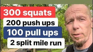 MURPH CHALLENGE 300 Squats 200 Push Ups 100 Pull Ups 2 Split Miles THANX NICK 🤝 NOT EASY WORKOUT