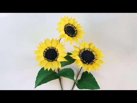 Sunflower Paper Flower Craft/ How To Make Sunflower Paper Flower From Crepe Paper/ Paper Flower
