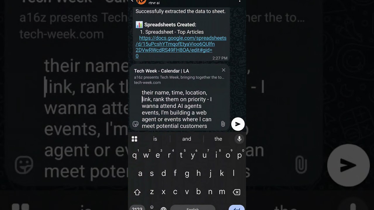 Quick Demo: Event Research from WhatsApp