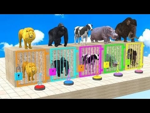 Cow Mammoth Elephant Gorilla Lion Hippo Guess The Right Key ESCAPE ROOM CHALLENGE Animals Cage Game