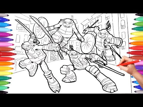 TEENAGE MUTANT NINJA TURTLES Coloring Pages for Kids | TMNT Leonardo Raffaello Donatello Mickey