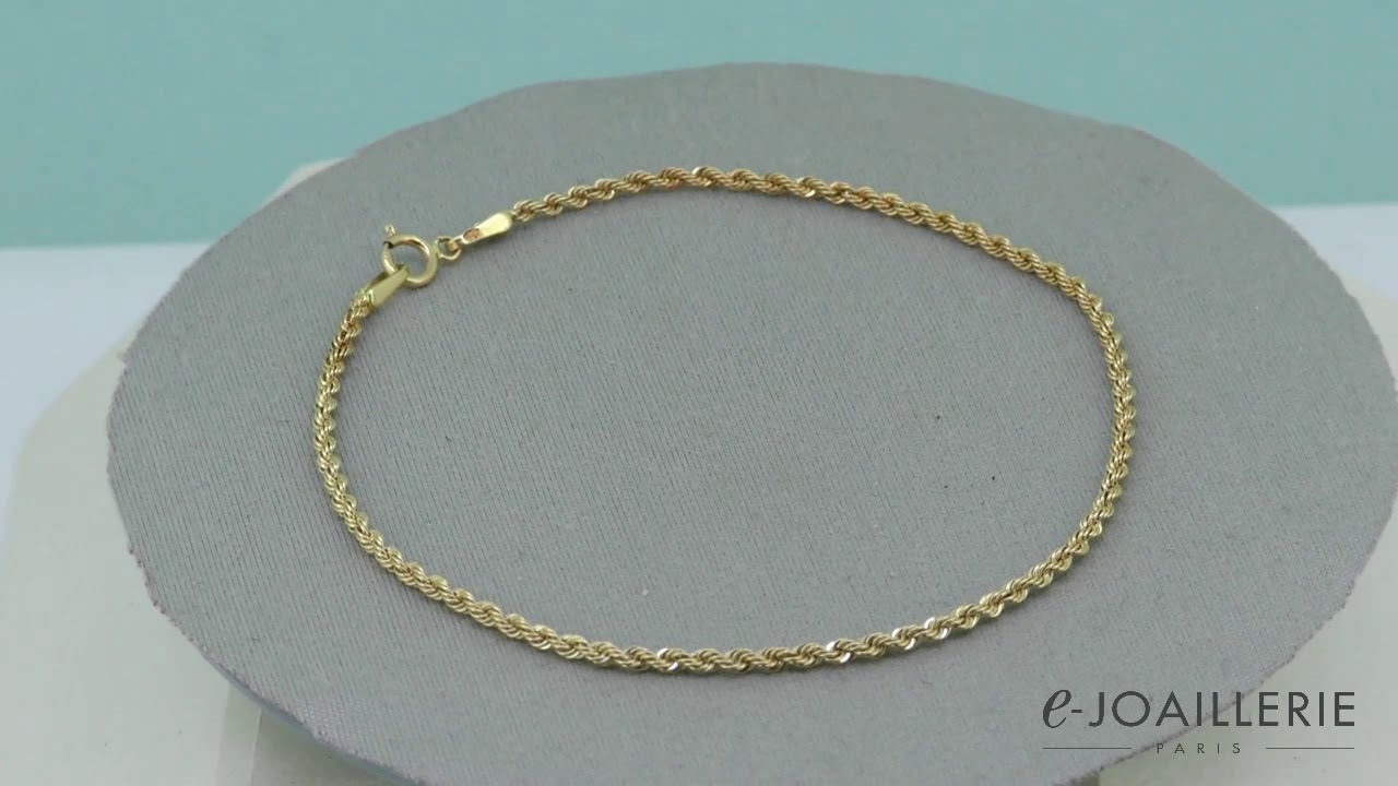 www.e-joaillerie.com – Chaine de cheville en or jaune 18 carats maille corde