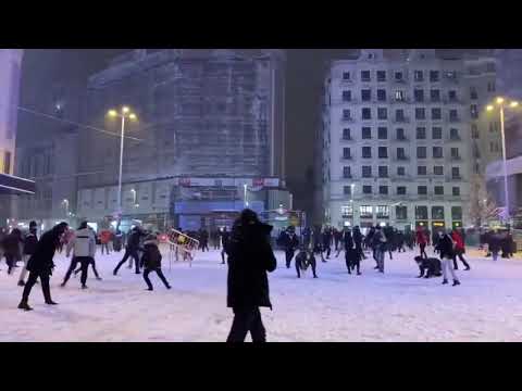 Madrid Residents Stage Snowball Fight as Storm Filomena Hits Spain