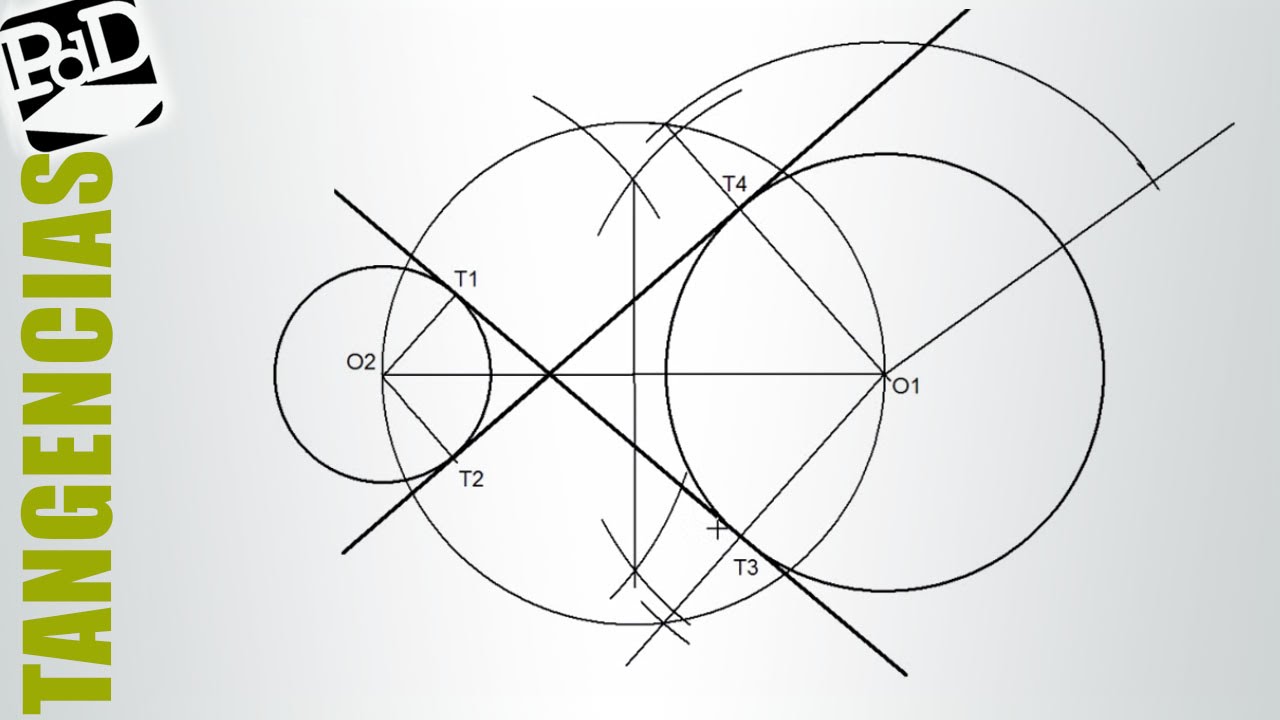 Trazar las rectas tangentes interiores a dos circunferencias (Tangencias).