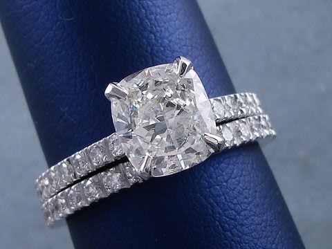 2.44 ctw Cushion Cut H-I SI2 Diamond Engagement Ring and Wedding Ring Set - BigDiamondsUSA