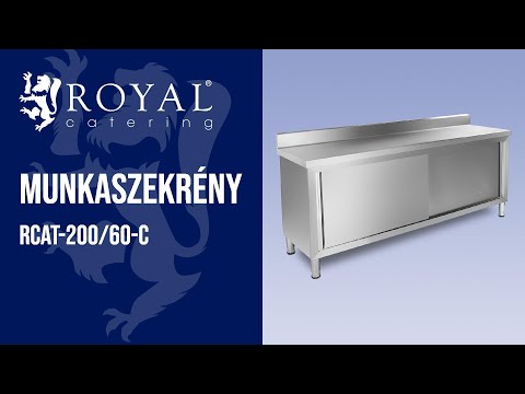 Videó - Rozsdamentes acél munkaszekrény - ECO - 200 x 60 cm - 160 kg - hátsó perem - Royal Catering