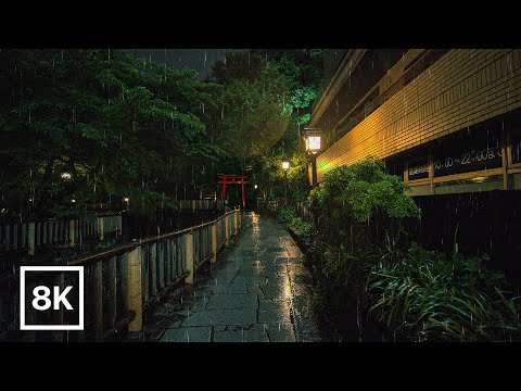 Tokyo Midnight Rain Walk / 8K 60fps HDR /  Relaxing Piano + Rain Sound