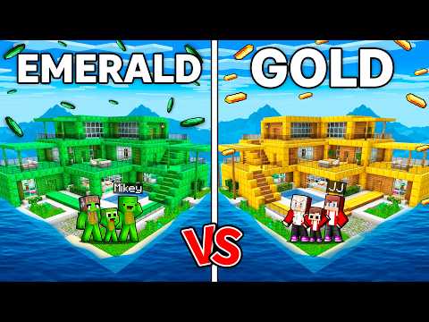 JJ and Mikey : EMERALD vs GOLD Modern Water House Family Battle - Maizen in Minecraft ! (Maizen)