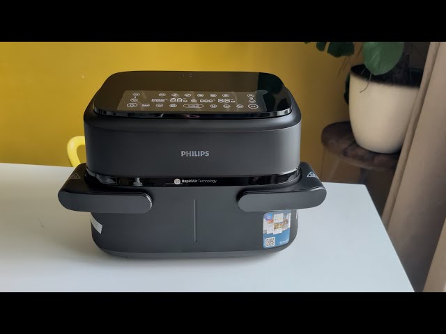 Vídeo relacionado con Philips Dual Basket Airfryer Serie 1000-7,1 l de capacidad, tecnología RapidAir, 10 funciones en 1, 90% menos de grasa, diseño compacto, aplicación de recetas HomeID (NA154/00)