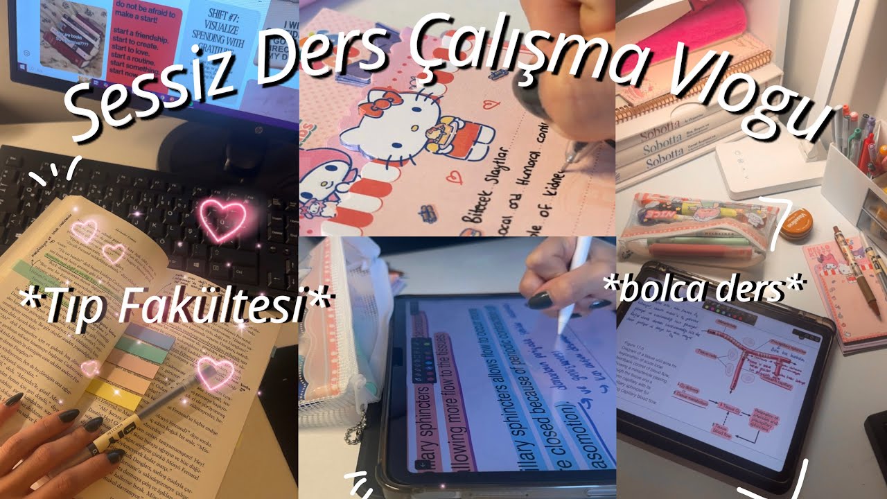 Sessiz çalışma vlogu💖| Tıp Fakültesi, Bolca ders, Okul günü ve Kitaplar