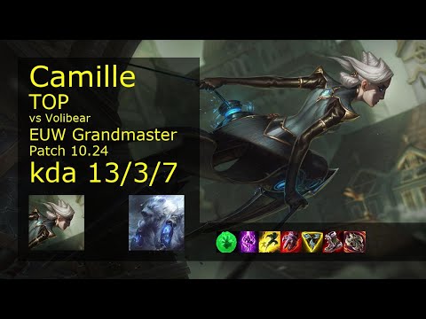 Camille Top vs Volibear - EUW Grandmaster 13/3/7 Patch 10.24 Gameplay