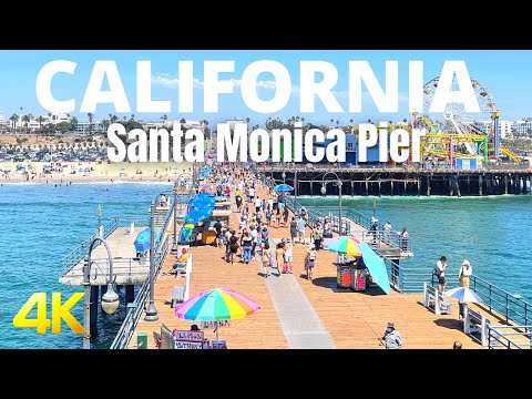 【4K】California Walking Tour - Santa Monica Pier/Beach,  Pacific Ocean , Los Angeles, USA🇺🇸