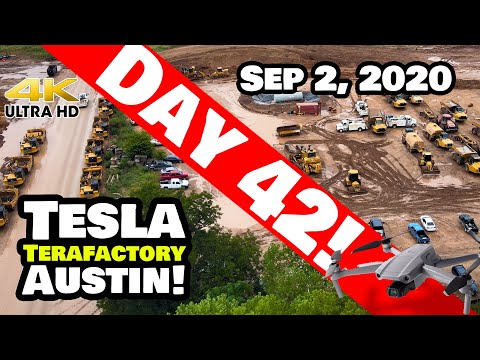 Tesla Gigafactory Austin 4K  Day 42 - 9/2/20 - Tesla Terafactory Austin Texas - RAINED OUT?