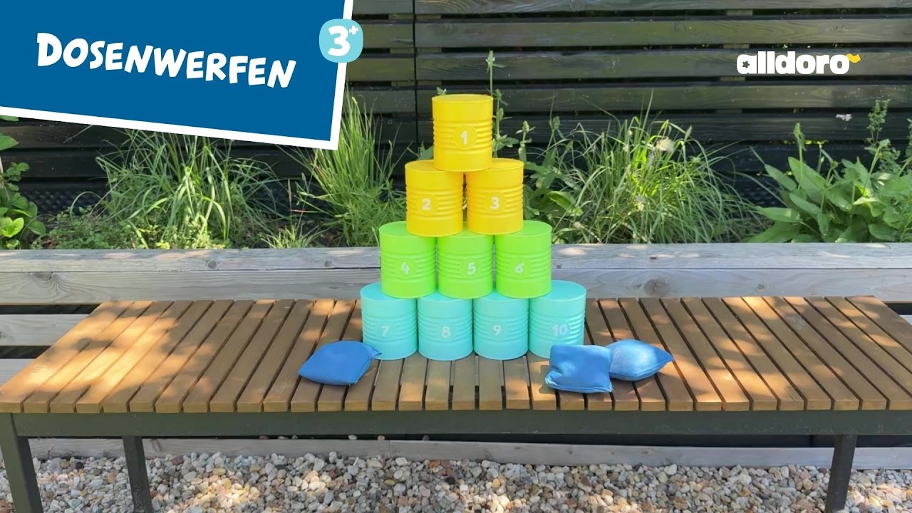 alldoro Dosenwerfen mit nummerierten Dosen und Wurfsäckchen