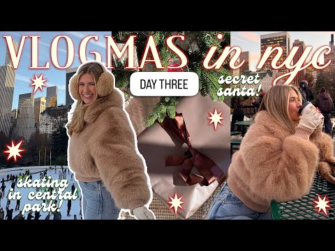 VLOGMAS IN NEW YORK DAY 3 ⛸️🎅🏻🎁 annual secret santa exchange, ice skating, holiday party planning