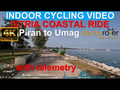 Scenic Coastal Ride from Piran, Slovenia to Umag, Croatia. Indoor Cycling Video with Telemetry