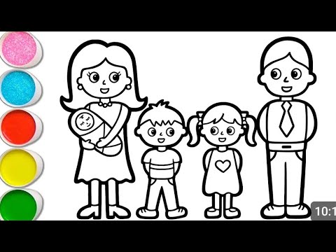 FAMILY DRAWING STEP BY STEP | HOW TO DRAW FAMILY WITH GIRL BOY AND BABY | EASY COLORING FOR KIDS