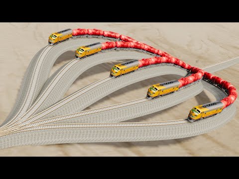 Impossible Multiple Overlapping Rail Tracks Crossover Vs Trains Crossing - BeamNG.Drive