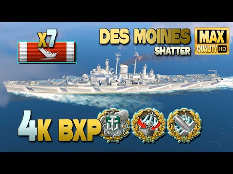 Cruiser Des Moines: 4k bxp on map Shatter - World of Warships
