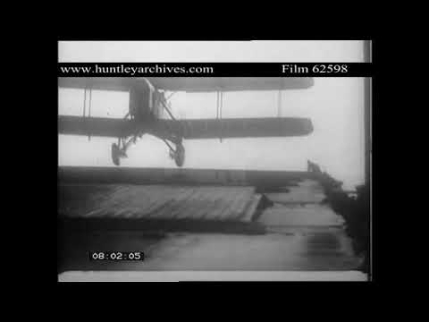 Handley Page Hendon experimental aircraft lands on HMS Argus.  Archive film 62598