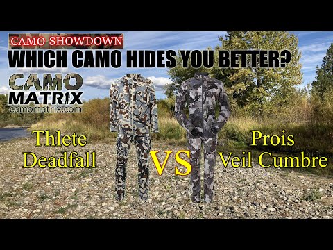 Compare Thlete Deadfall VS Prois Veil Cumbre with simulated deer vision on 14 Backgrounds.