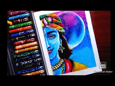 portrait painting krishna using oil pastels