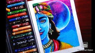 Krishna drawing with oil pastel, Drawing Krishna ,easy