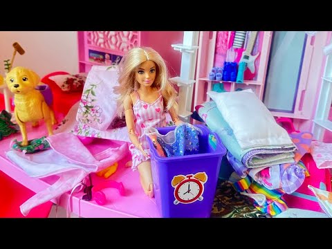 BARBIE DOLL HOUSE CLEANING ROUTINE 🧼 🧹 🏠