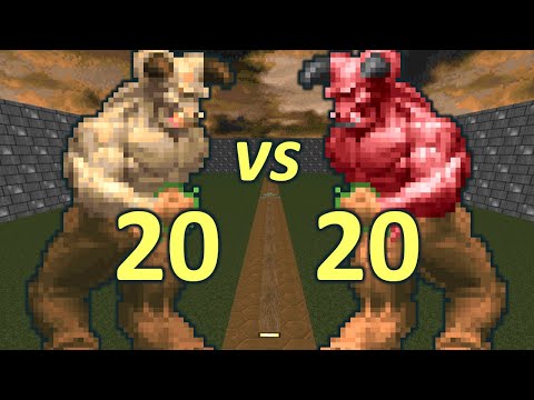 20 Hell Knights vs 20 Barons of Hell - Monster Infighting - Doom II Retro Battles