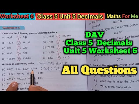 DAV Class 5 Maths | Unit 5 Decimals | Worksheet 6 (All Questions) | Maths For Me