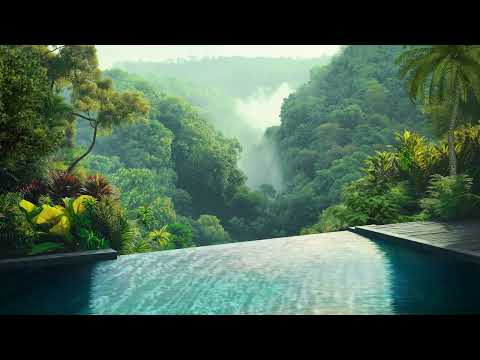 Tropical Swimming Pool Ambience | Relaxing Water Sounds, Birdsong To Relax, Work, Study For 8 Hours