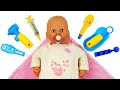 Baby Annabell doll is ill. Baby dolls' check-up in a hospital. Baby born doll feeding & role play.