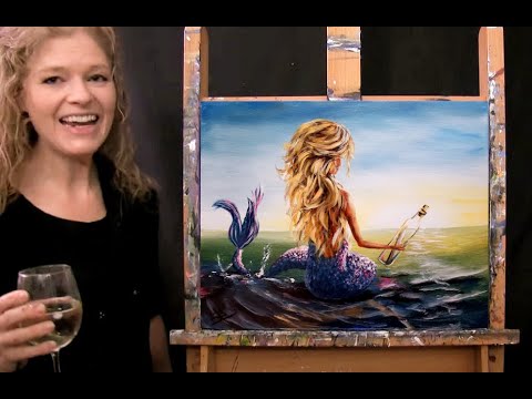 How to Paint MERMAID'S MESSAGE IN A BOTTLE with Acrylic - Fun Step by Step Paint and Sip Tutorial