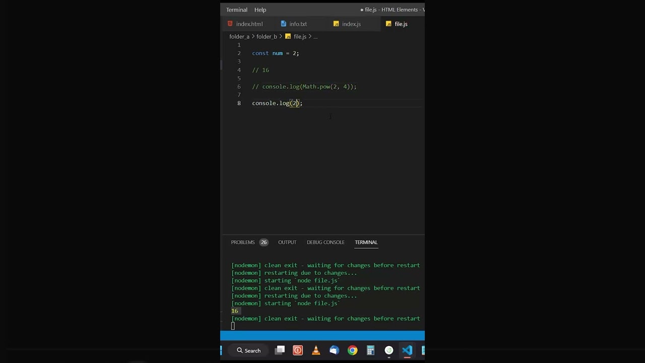 Exponentiation operator in #javascript #shorts