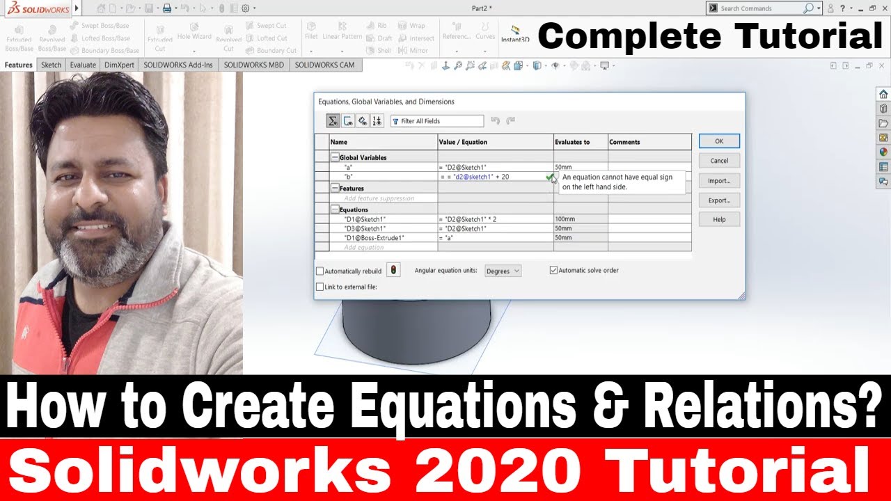 SolidWorks Equation Tutorial| Equations & Relations SolidWorks Tutorial | Global Variable SolidWorks