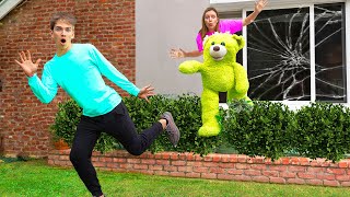 SCARING STEPHEN SHARER OUT OF SHARER FAM HOUSE!! (Giant Teddy Bear Prank)