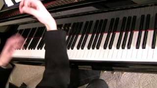 Playing leaps across the keyboard. With and without looking. This should help you play without stopping and looking as much.